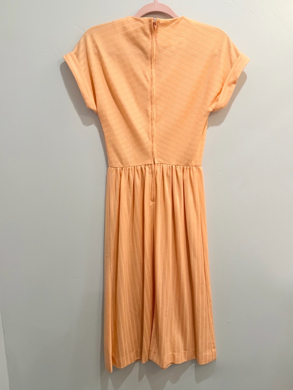 Vintage 70s Claudie Amos Peach Ribbed Knit Midi Dress USA 8 XS Made in England - Picture 7 of 12